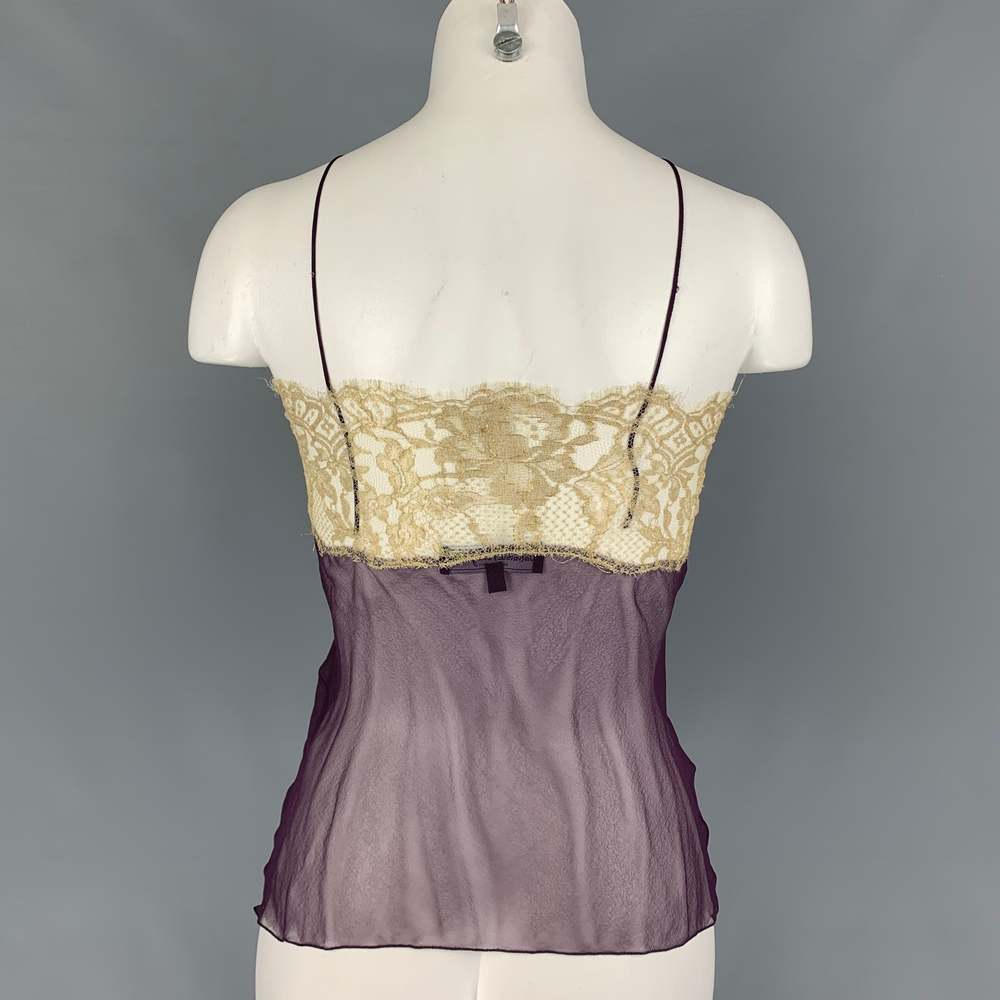 SALVATORE FERRAGAMO Eggplant Gold Silk Lace Camisole Dress Top - Picture 3 of 5